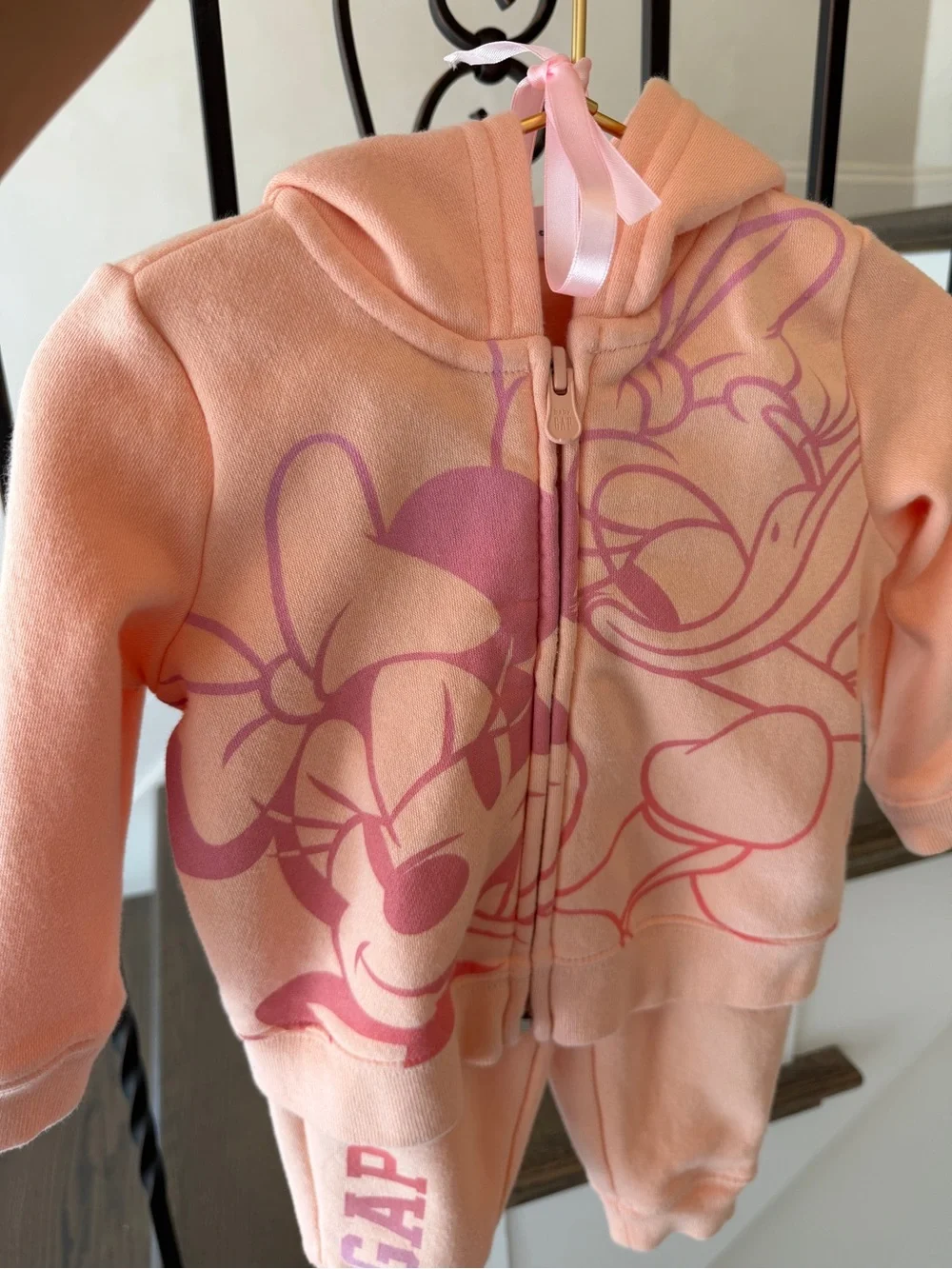 Baby Gap x Disney Minnie Mouse Hoodie & Jogger Tracksuit Set Peach 6-12 Months